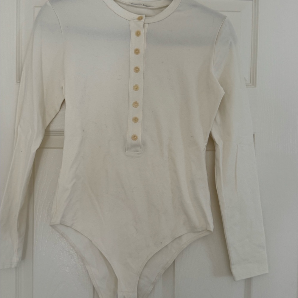 Reformation Cream Long-Sleeve Henley Bodysuit
